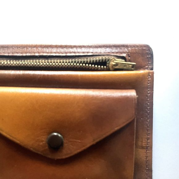Vintage Cameo Brown Leather Wallet Bifold Card Holder Zipper Pocket - Picture 6 of 8